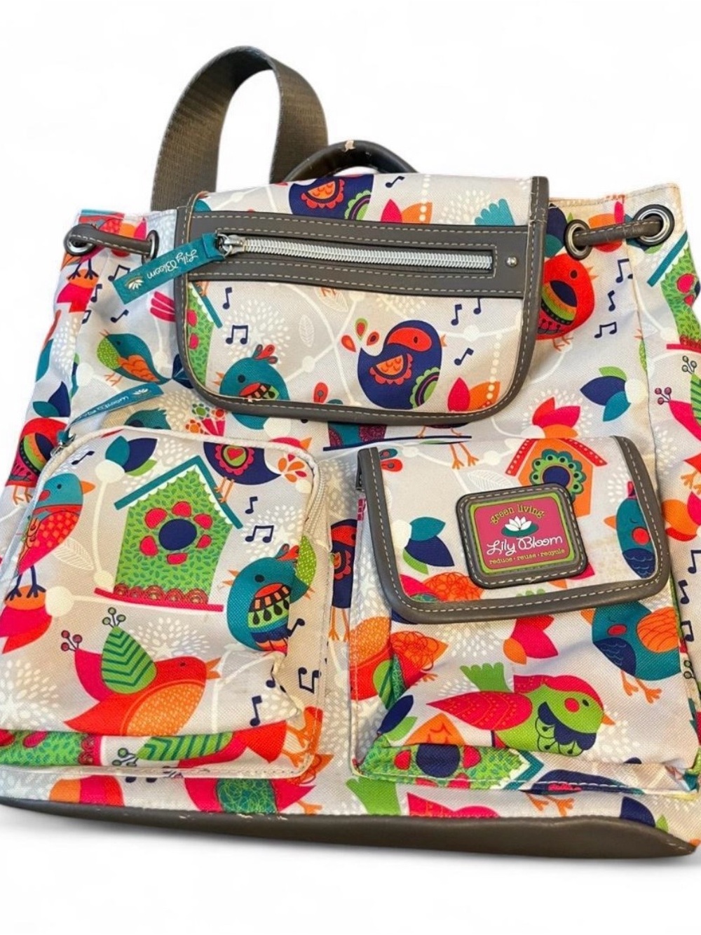 Lily Bloom Cream Multicolor Bird-Print Backpack